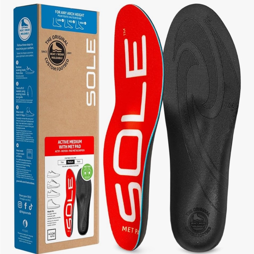 SOLE Active Medium With Met Pad Red and Black Insoles- Men's 14/Women's 16